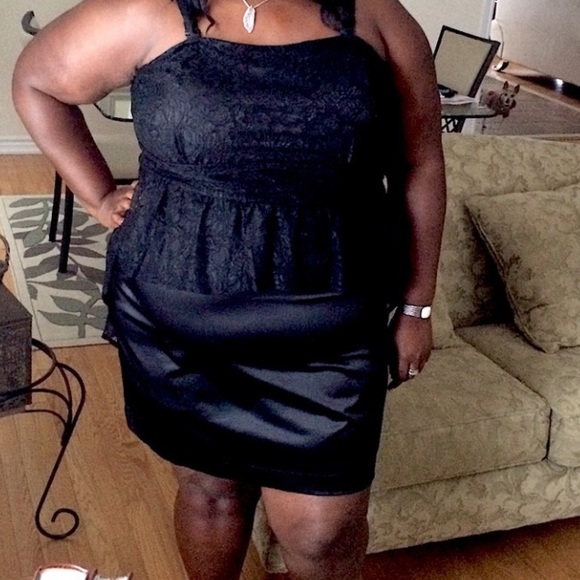 Black Satin/Lace Dress - Picture 2 of 7